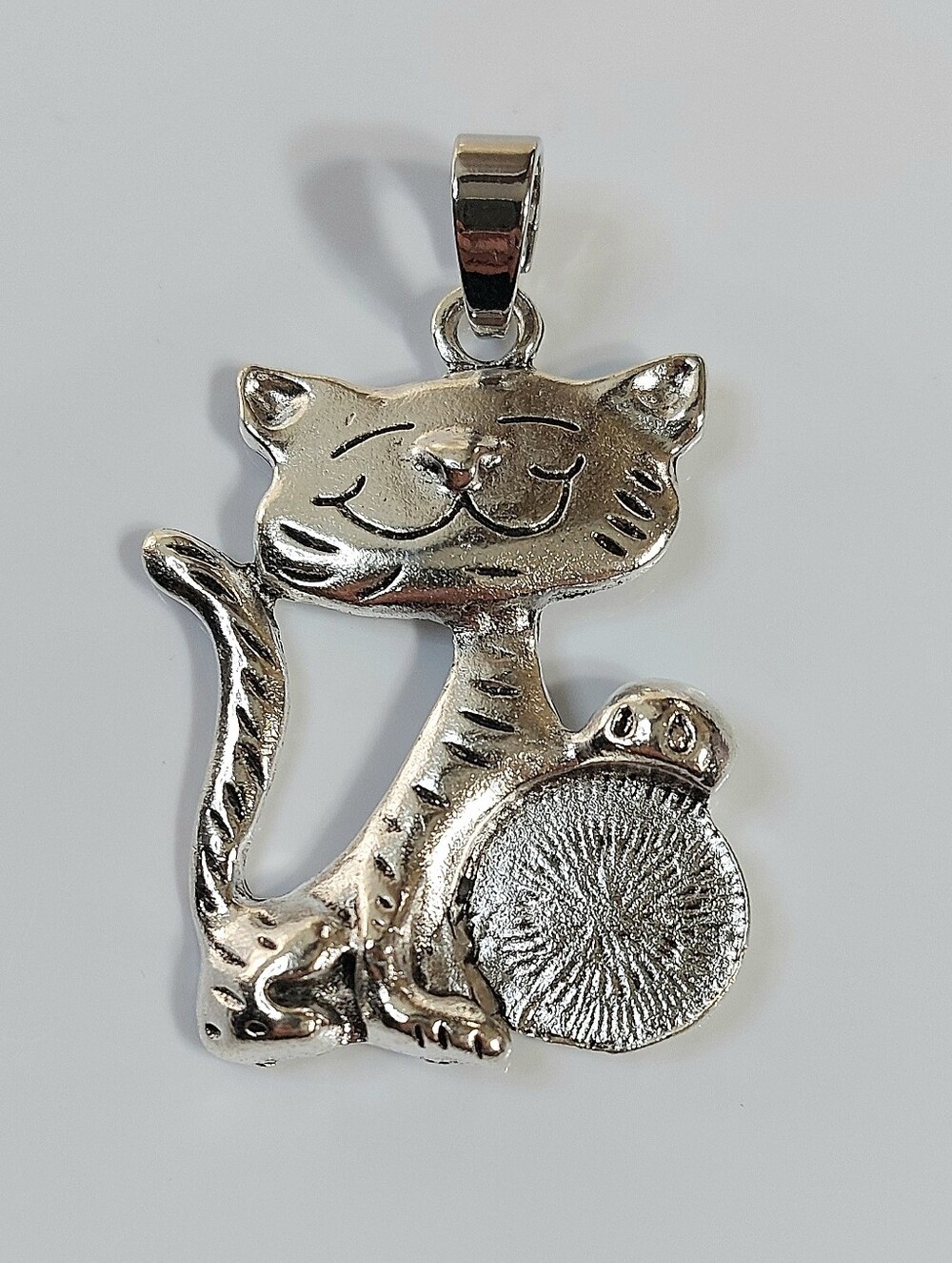 Silver Cat Necklace Pendant Charm - Playful Kitty Design